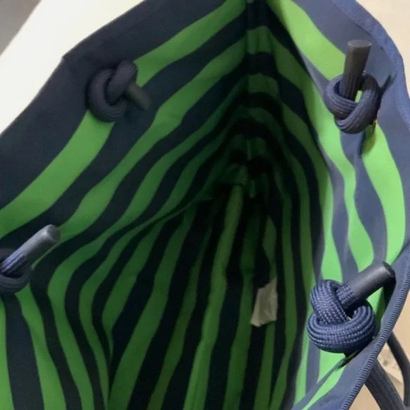 PINK Victorias Secret Tote Bag NEW Navy Blue & Green - Reversible Stripes - Picture 2 of 4